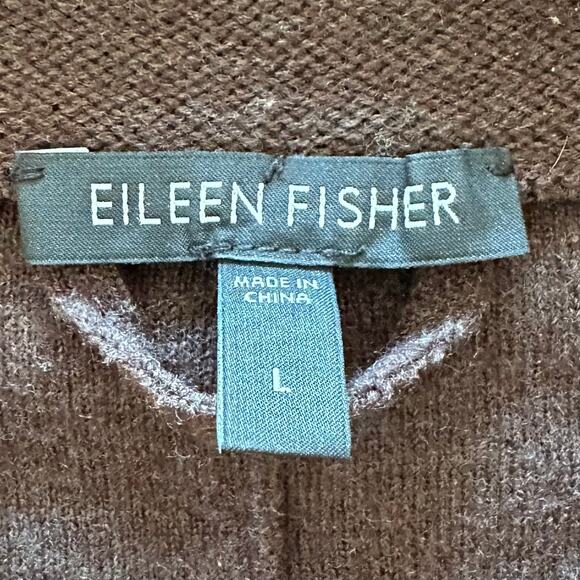 Eileen Fisher Merino Wool Lamb Leather Brown Button Jacket Pockets Size Large - Picture 5 of 9